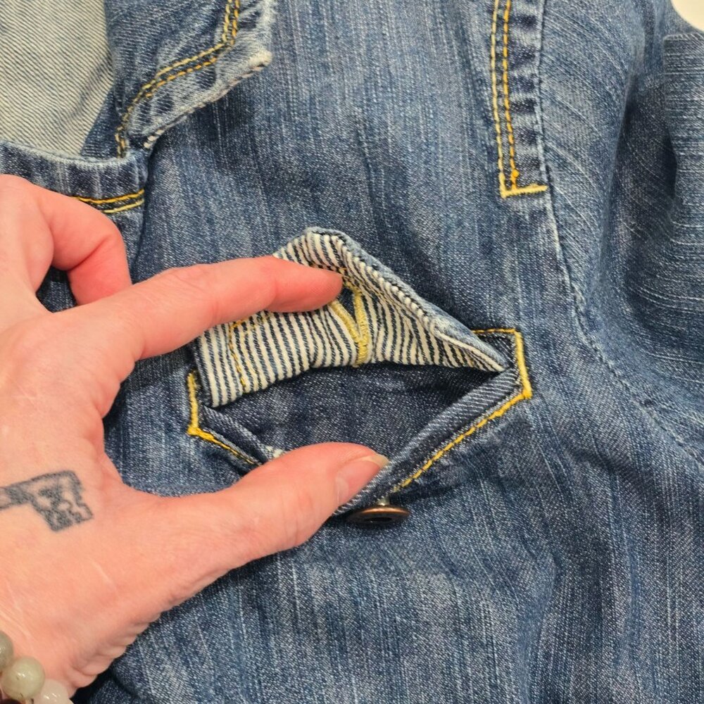 Tommy Hilfiger ✦ Denim Tailored Jacket ✦ Blue Striped Elbow Patch Structured M - Picture 8 of 12